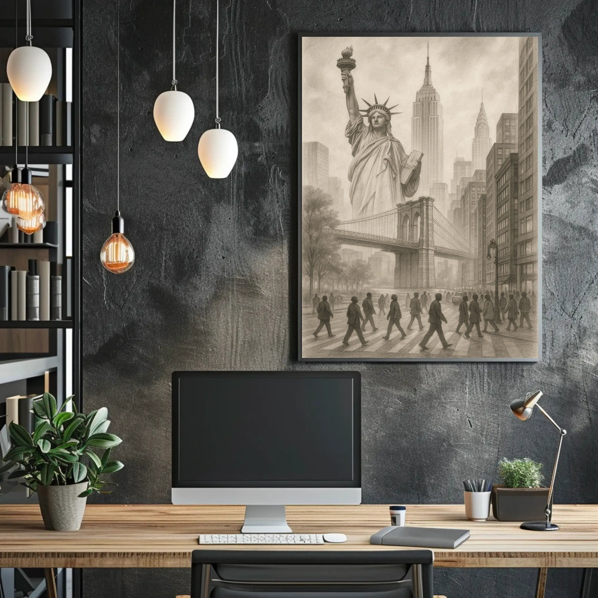 Surreal New York City Illustration Poster Vintage Wall Art