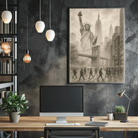 Surreal New York City Illustration Poster Vintage Wall Art