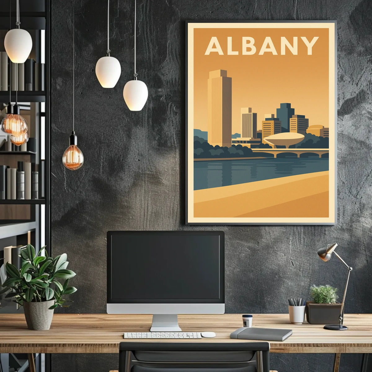 Albany Skyline Cityscape View Poster Vintage Wall Art