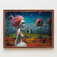 Surreal Dreamscape with Pink-Haired Figure Fantasy Poster
