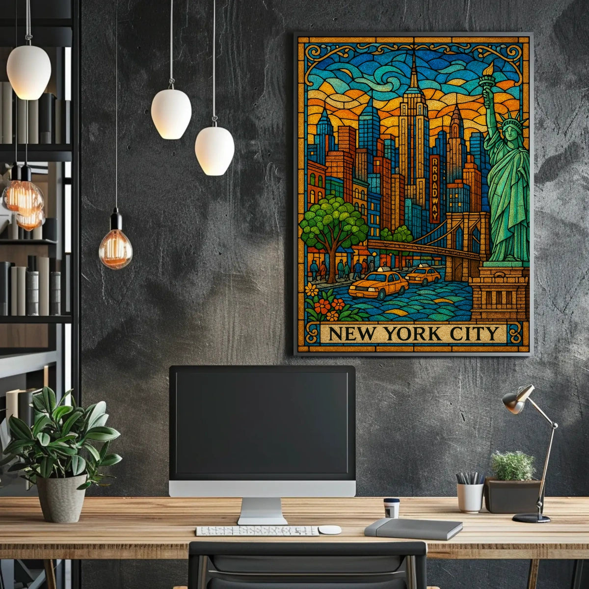 New York City Stained Glass Skyline Poster Modern Wall Art