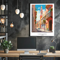 Cartagena Street Scene Poster PosterGoat