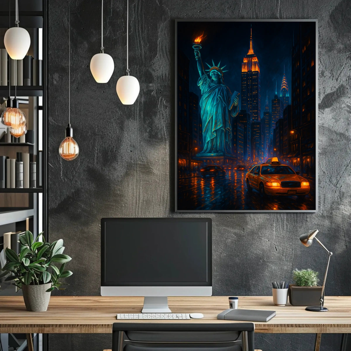New York City Nightscape Skyline Poster Modern Wall Art