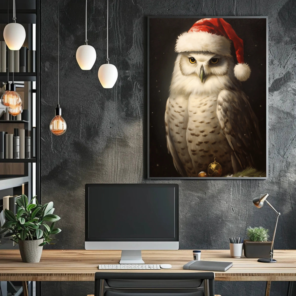 Festive Owl In Santa Hat Poster