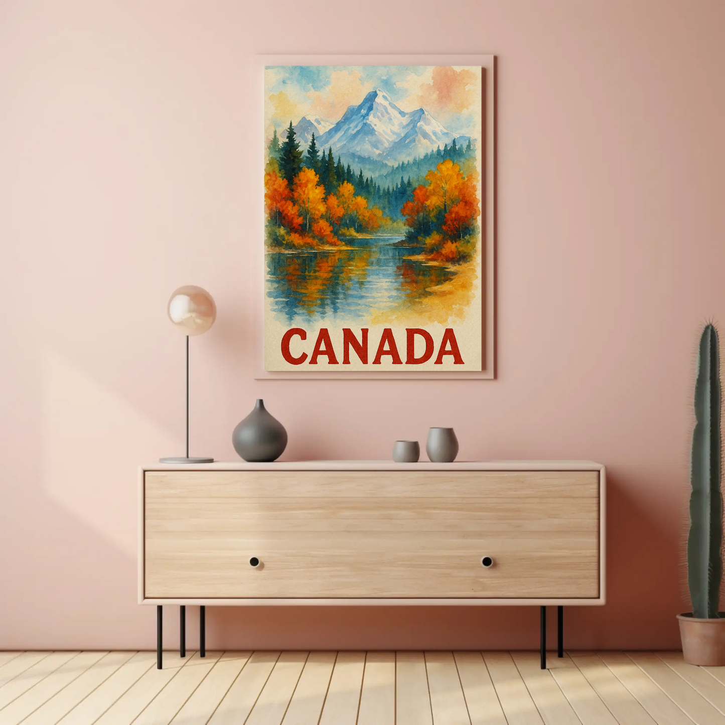 Canada Autumn Lake Mountains Travel Poster