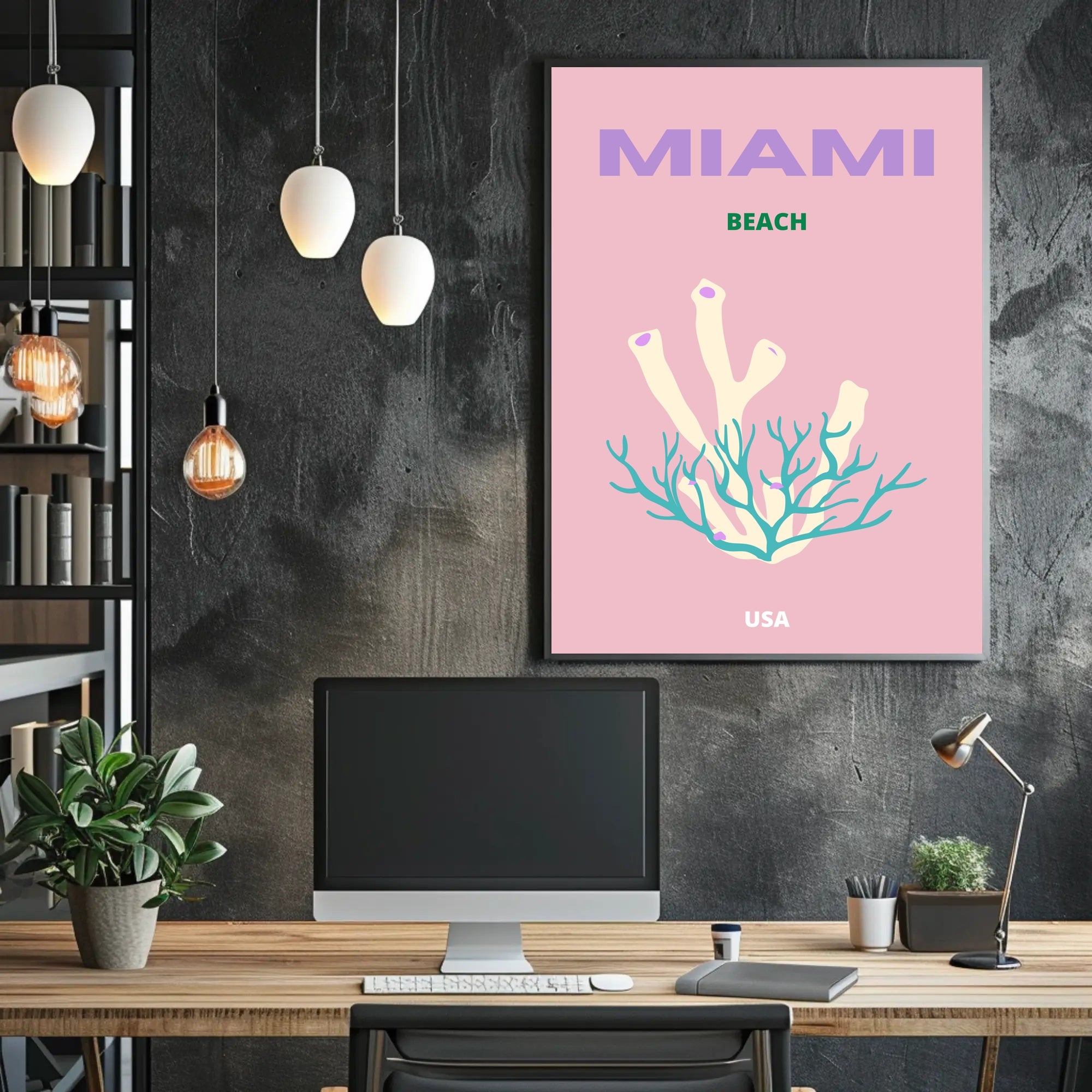 Miami Beach Coral Fantasy Travel Poster PosterGoat