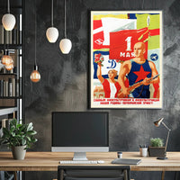 Vintage Soviet Sports Propaganda May Day Poster