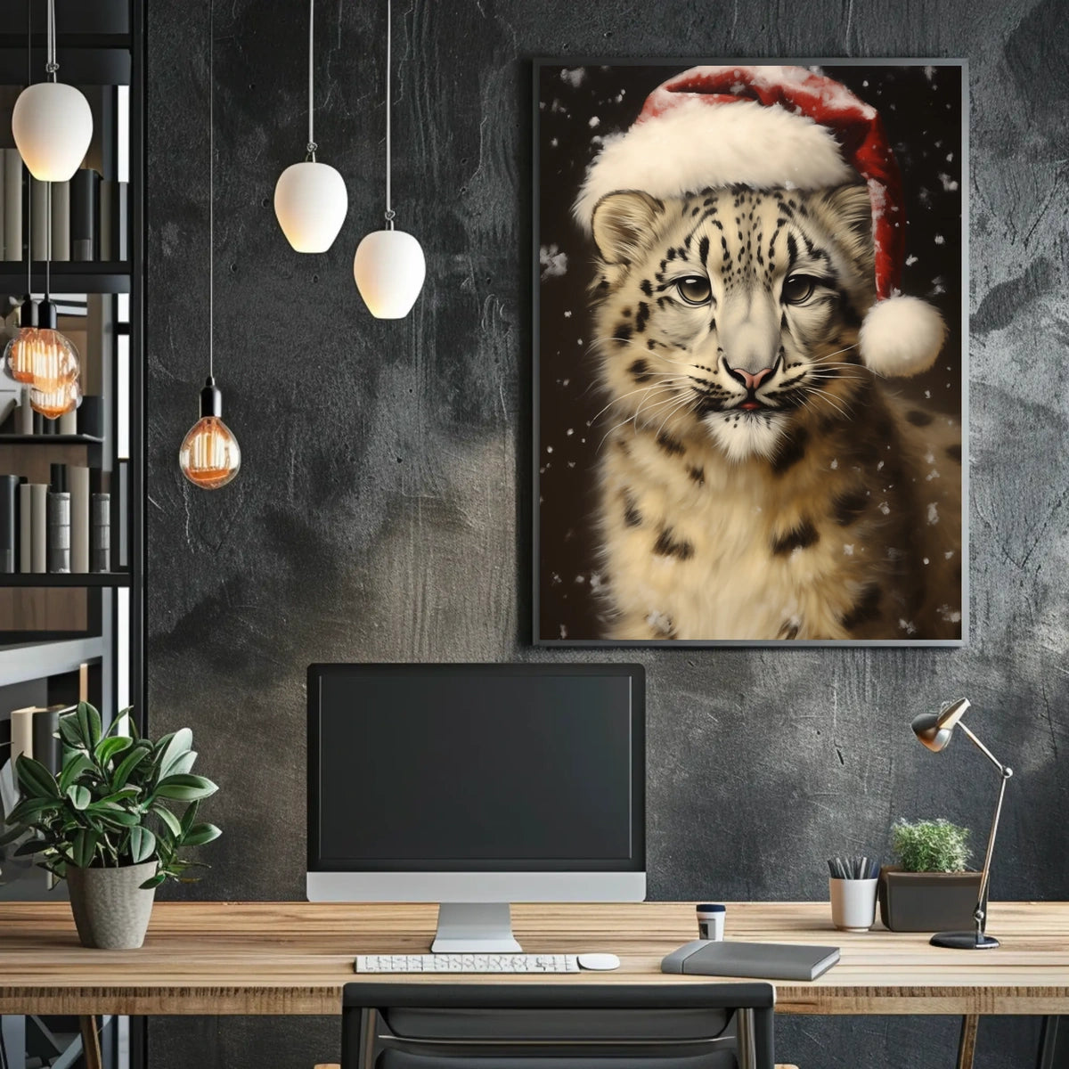 Festive Snow Leopard Poster