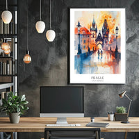 Prague Dreamscape Watercolor Urban or Cityscape Poster PosterGoat
