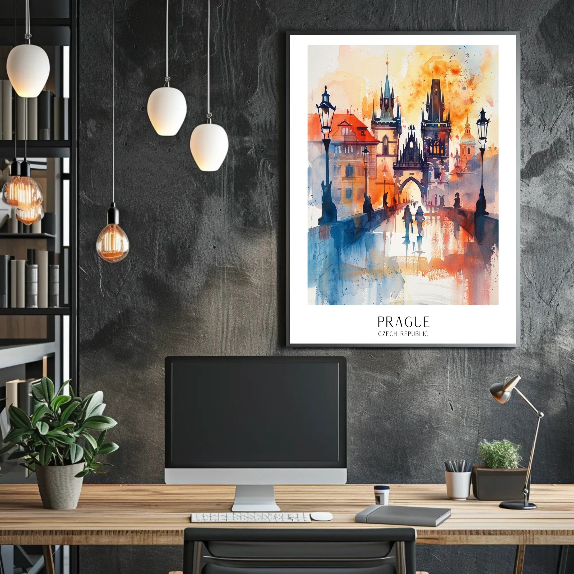Prague Dreamscape Watercolor Urban or Cityscape Poster PosterGoat
