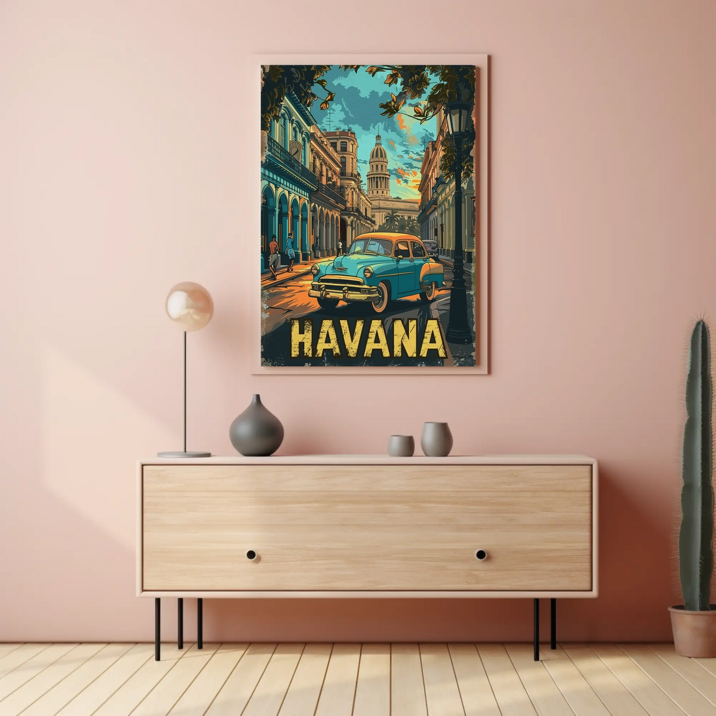 Havana Classic Car Capitol Street Scene Cuba Travel Poster