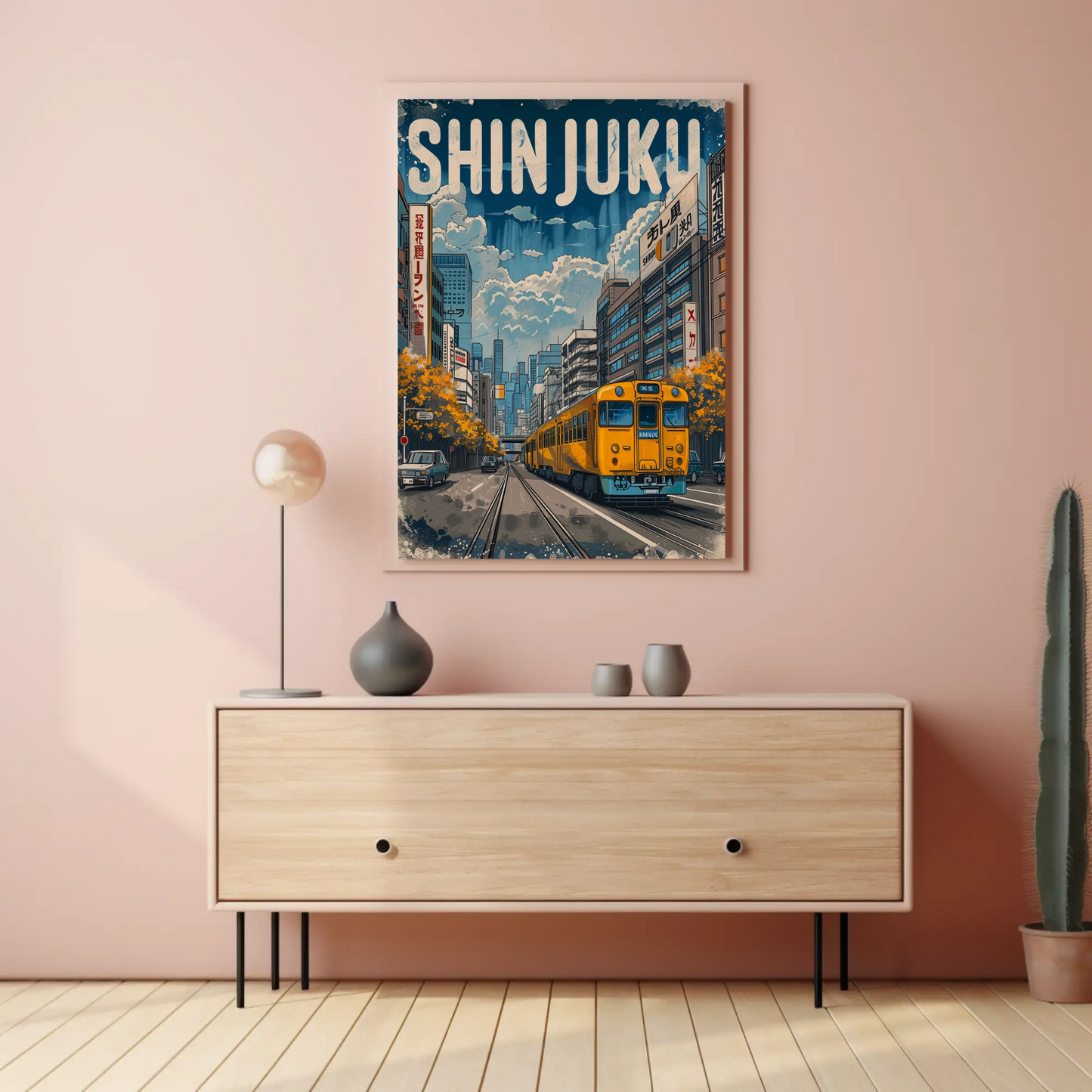 Shinjuku Tokyo Yellow Train Street City Travel Poster