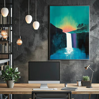 Abstract Waterfall Sunset Poster Modern Wall Art