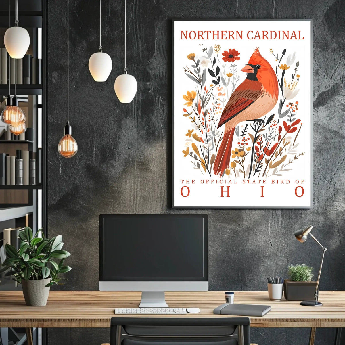 Northern Cardinal Ohio State Bird Art Poster