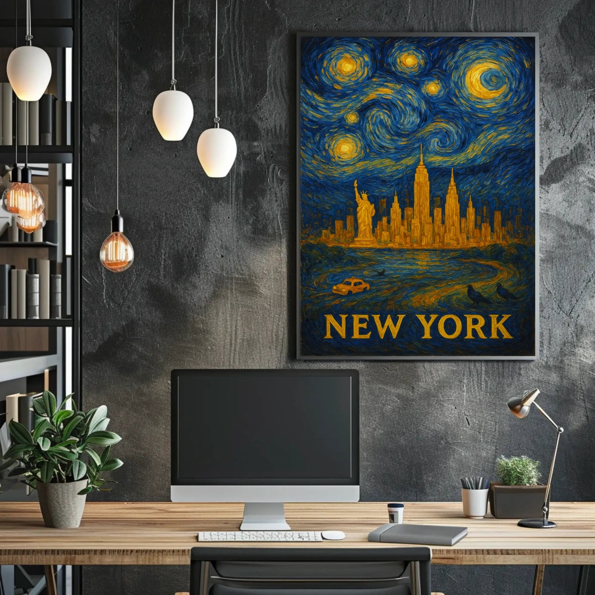 Starry Night Over New York Poster Abstract Wall Art