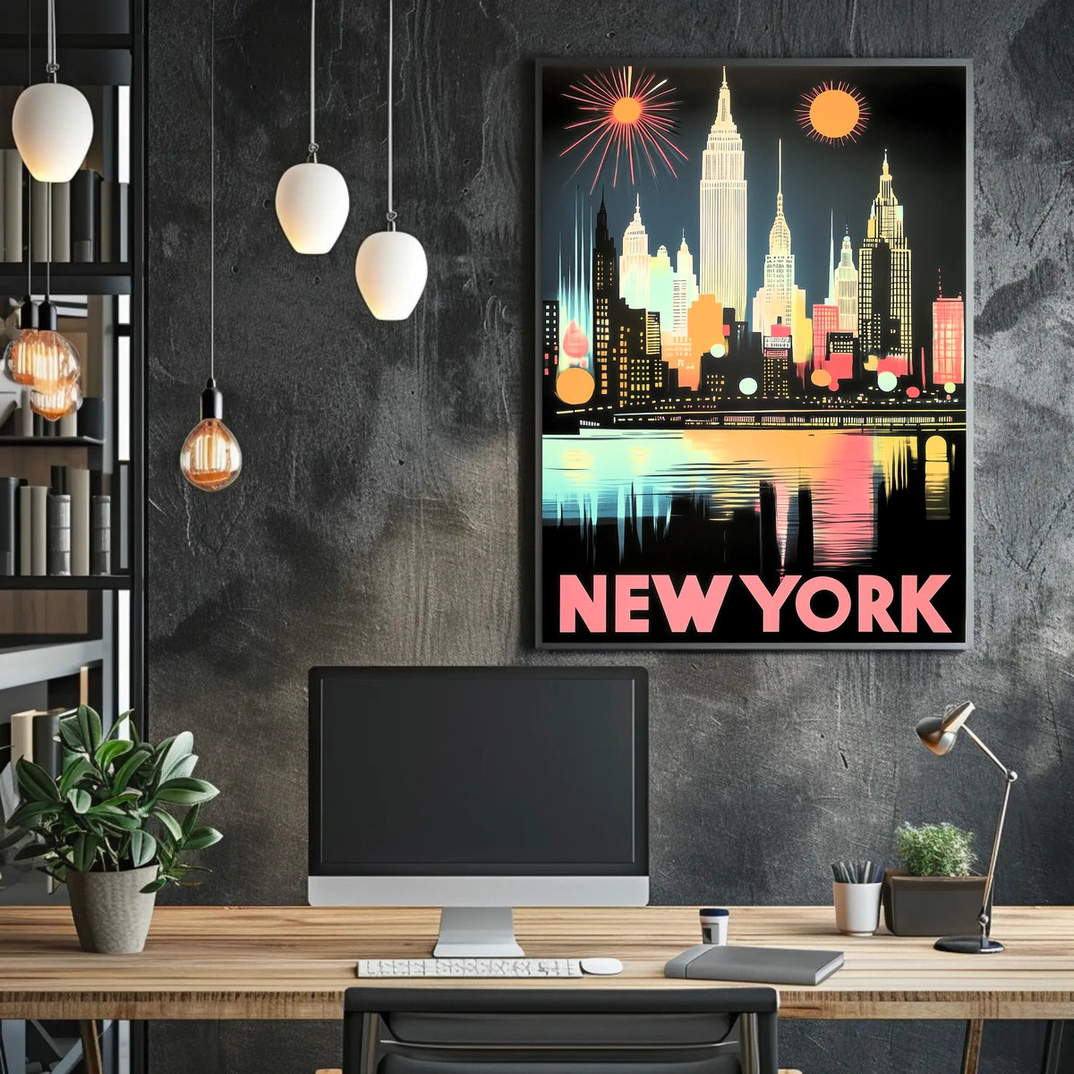 New York City Skyline Poster Retro Art Deco Wall Art