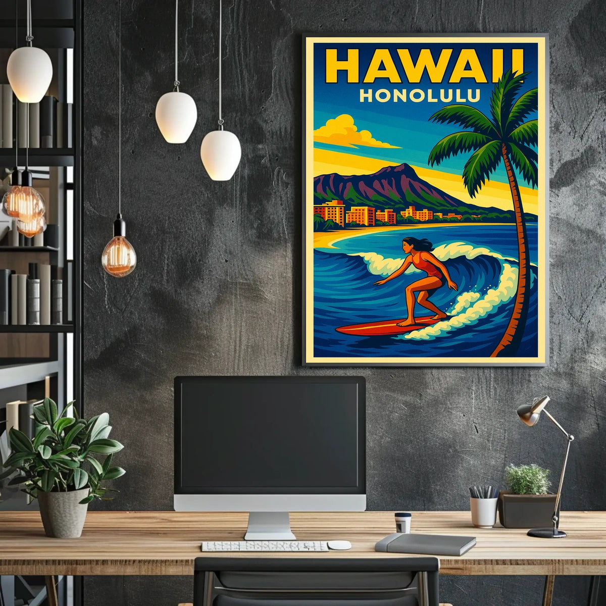 Surfing In Honolulu Poster