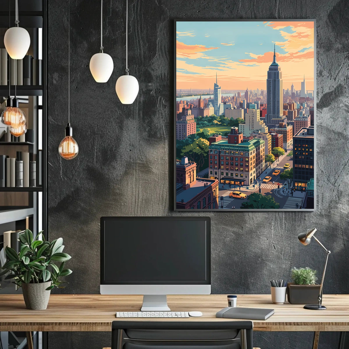 New York Sunset Cityscape Skyline Poster Modern Wall Art