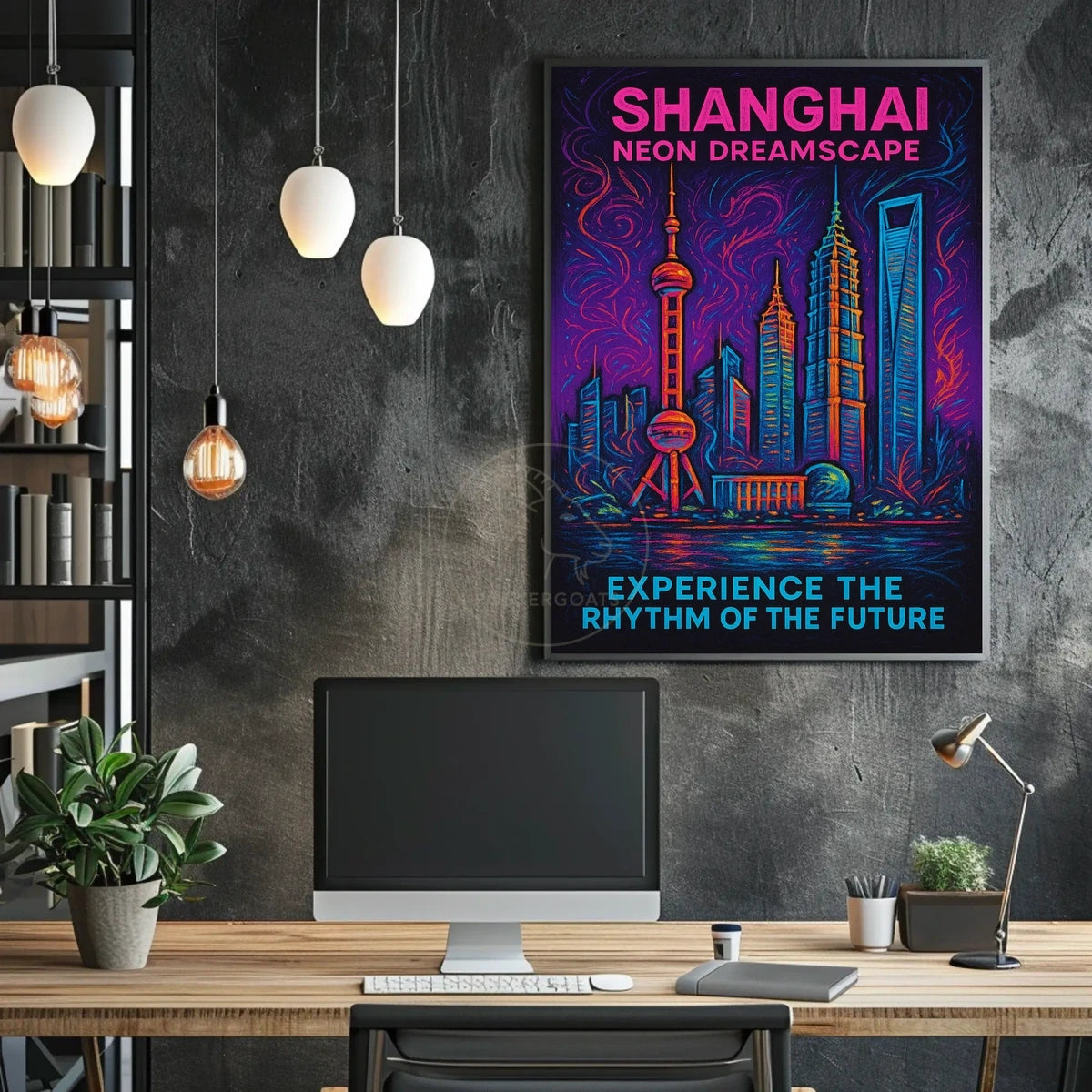 Shanghai Neon Skyline: Captivating Futuristic Sci-Fi Poster