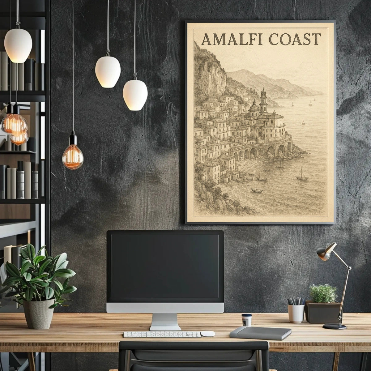 Amalfi Coast Illustration Poster Wall Art Decor 18x24