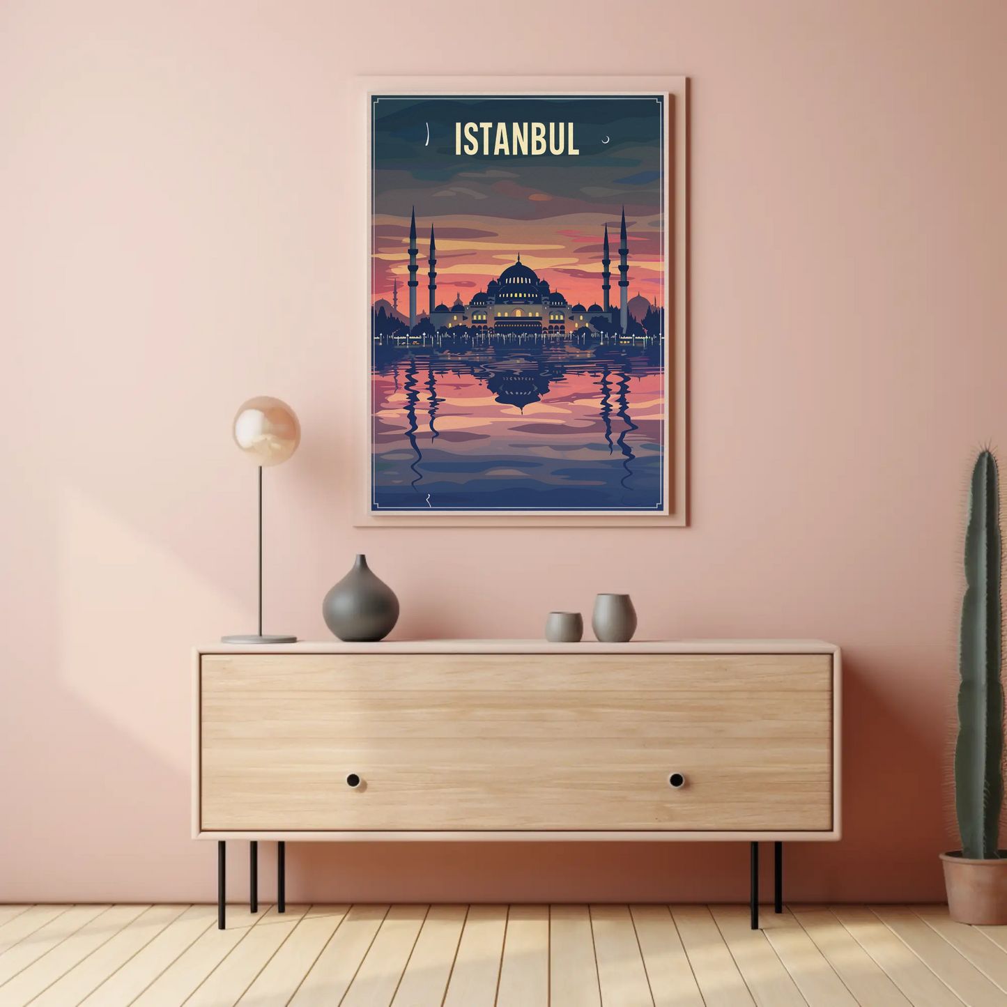 Istanbul Mosque Reflections Golden Twilight Water Travel Poster