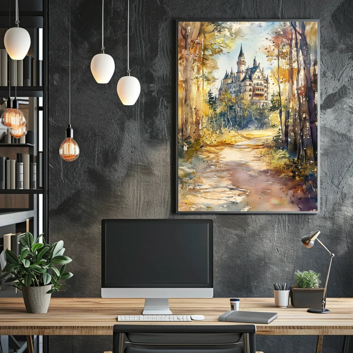 Germany Neuschwanstein Castle View from Forest Path Poster