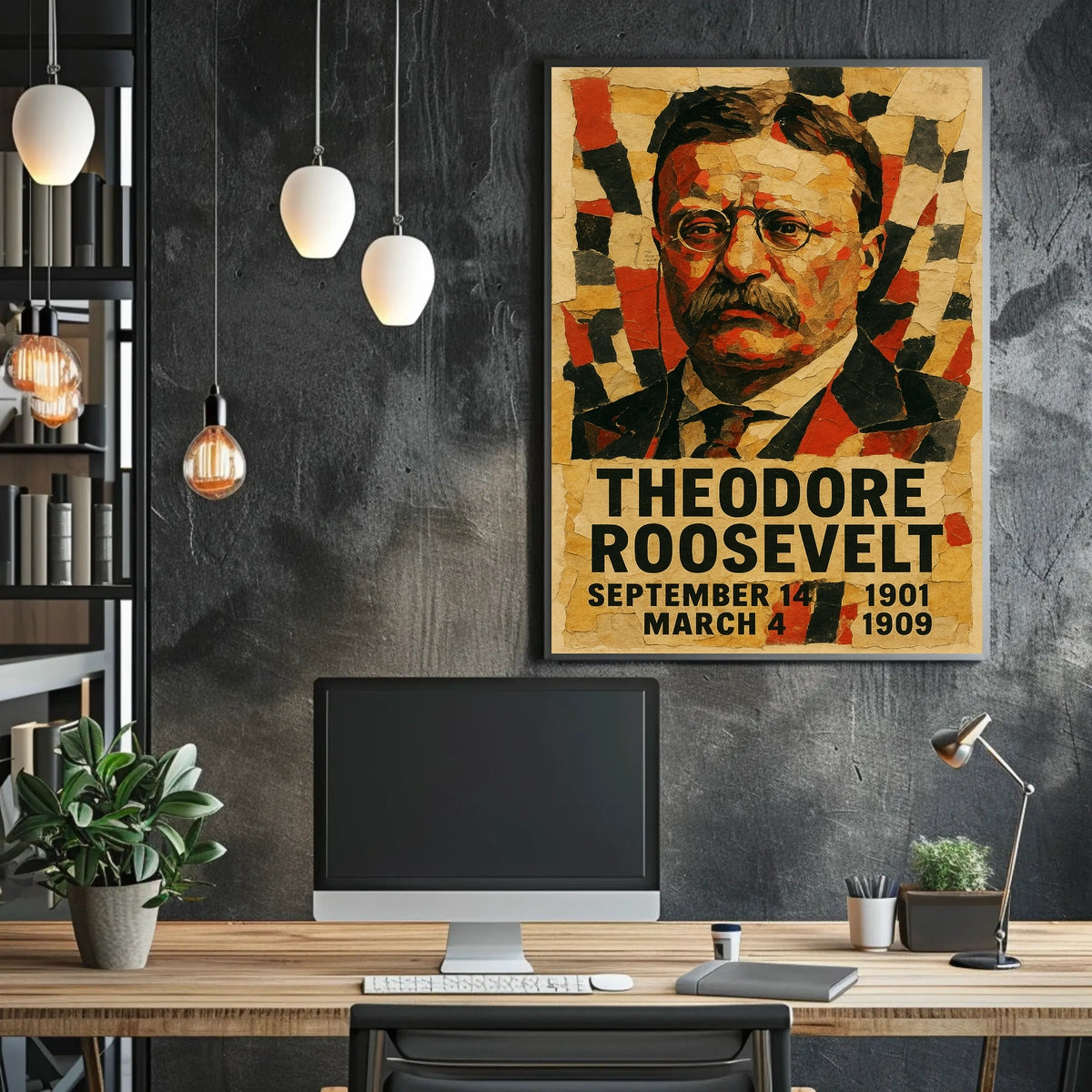 Theodore Roosevelt 26th President of the United States Layered paper Collage Poster