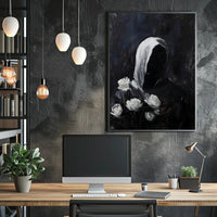 Cloaked Figure with Roses Abstract Artistic Poster PosterGoat