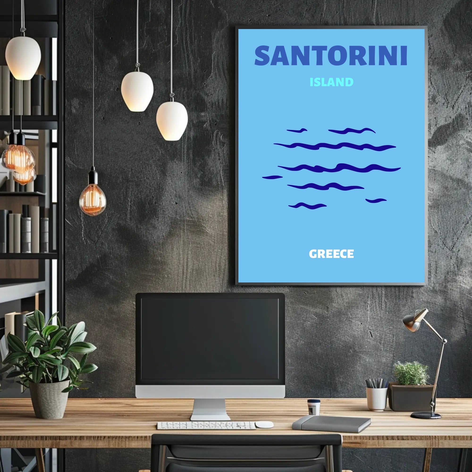 Santorini Greece Minimalist Landscape Travel Poster PosterGoat