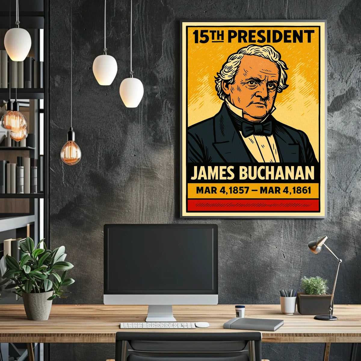 James Buchanan 15th President of the United States Inked Comic Style Poster