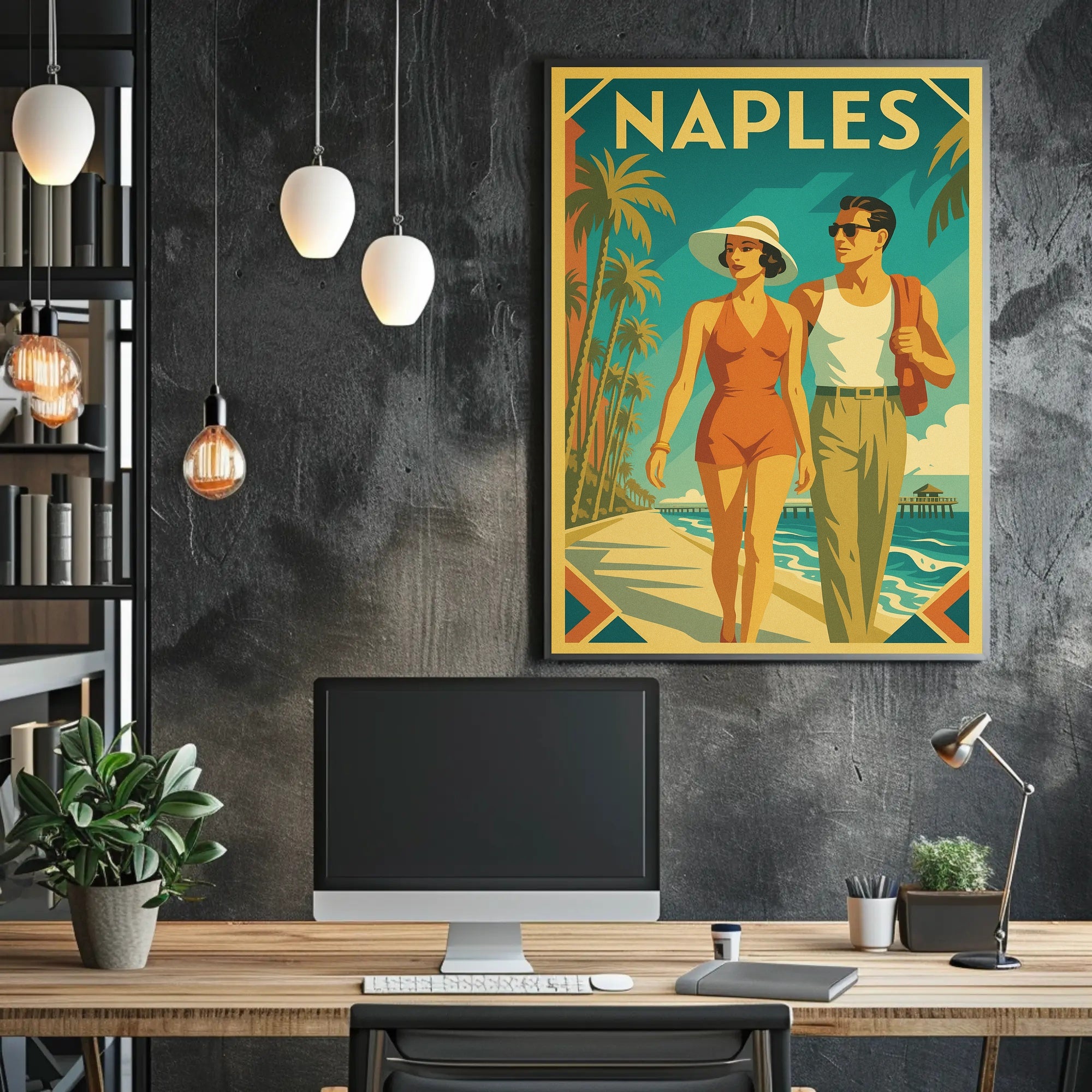 Naples Retro Beach Stroll Poster