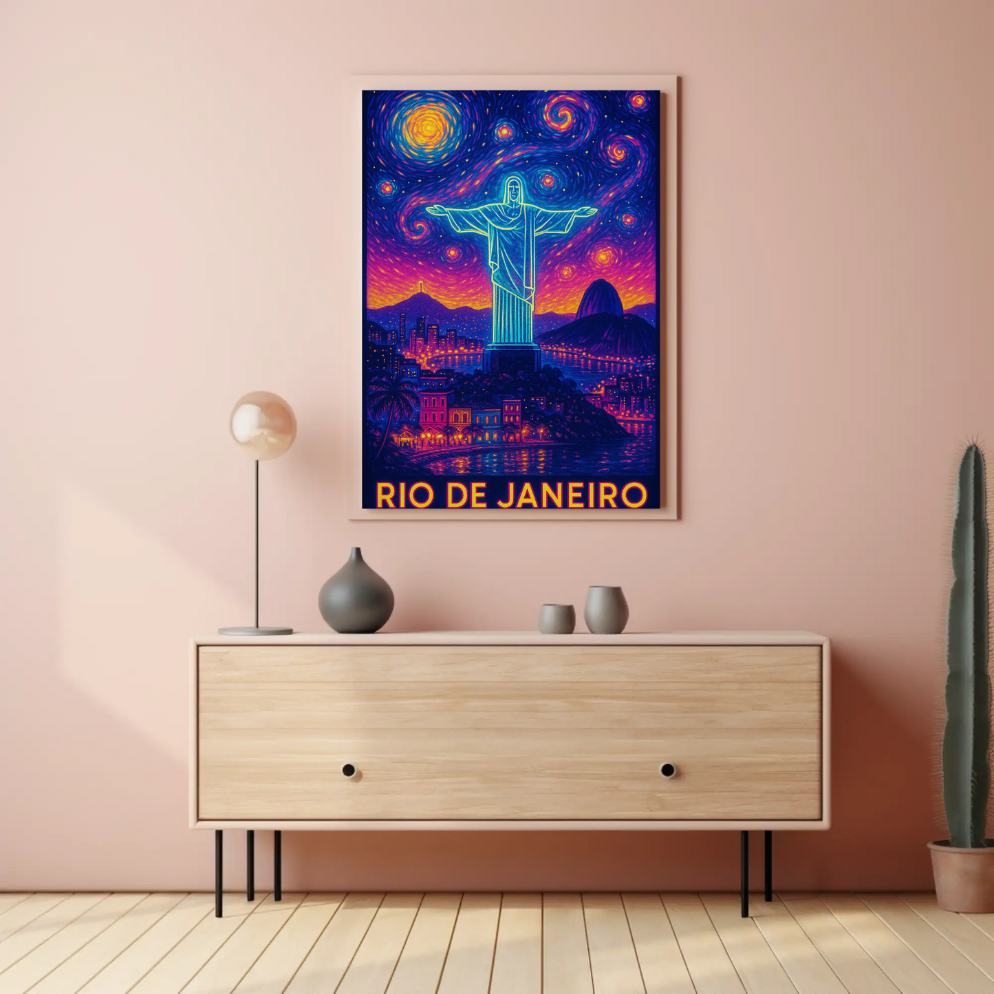 Rio De Janeiro Christ Neon Night Sky Travel Poster