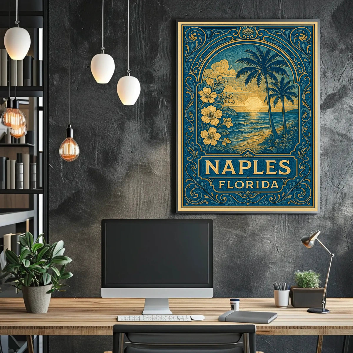 Naples Florida Vintage Travel Poster Coastal Charm Decor