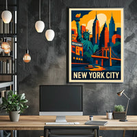 New York City Landmarks Vibrant Poster Modern Wall Art