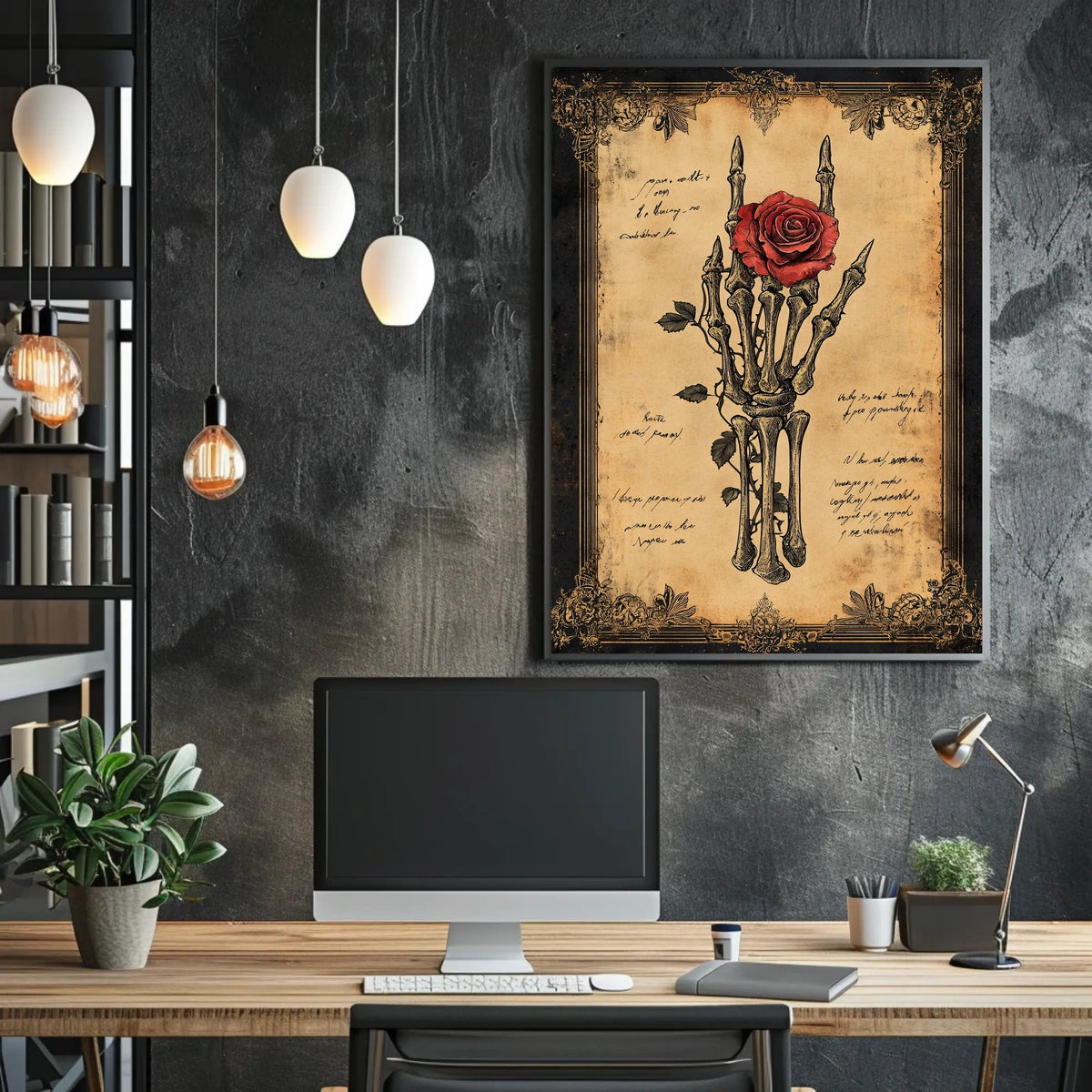 Gothic Rose and Skeleton Hand Artistic or Pop Culture Poster
