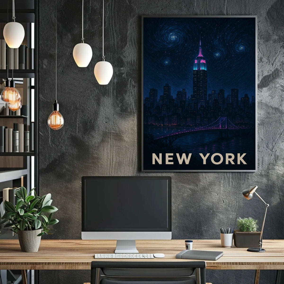 New York City Night Skyline Poster Abstract Wall Art
