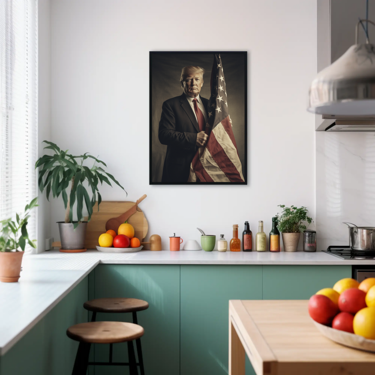 Vintage President Trump 2025 Poster American Flag Portrait