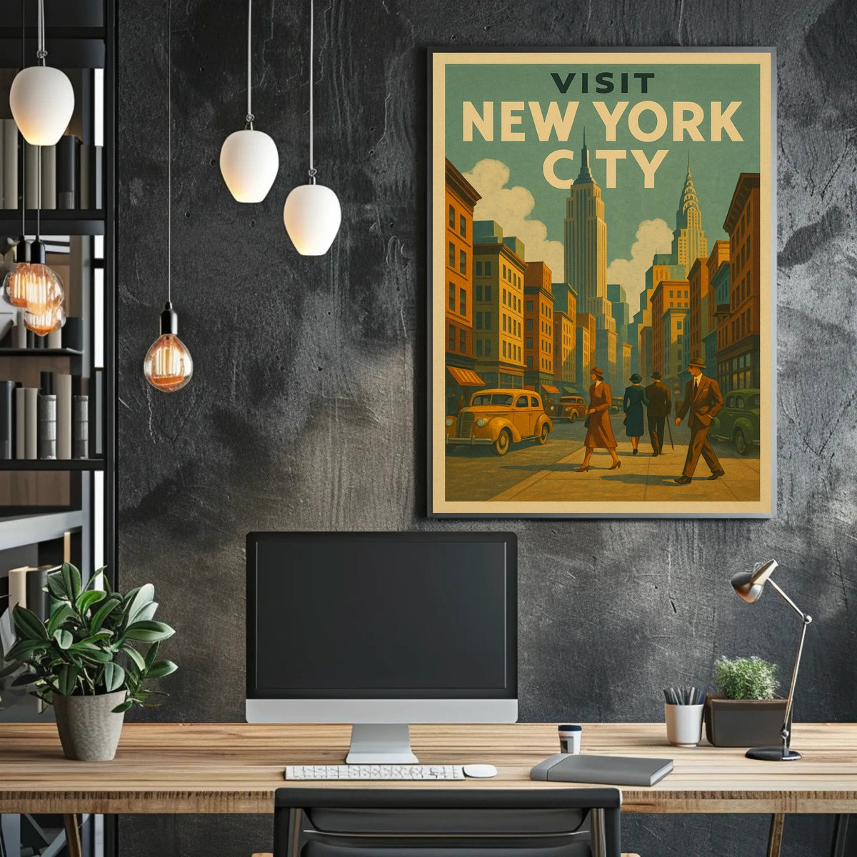 Visit New York Poster Vintage Travel Cityscape Wall Art