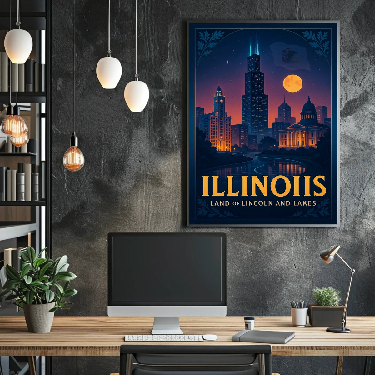 Illinois Land of Lincoln and Lakes Poster