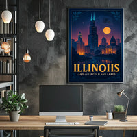 Illinois Land of Lincoln and Lakes Poster