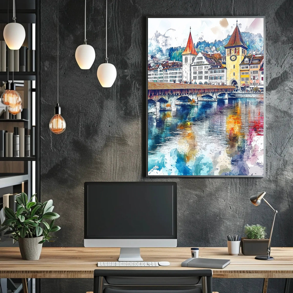 Lucerne Chapel Bridge And Old Town Switzerland Poster