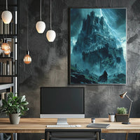 Ominous Fortress under Stormy Skies: Fantasy or Mythology Poster PosterGoat