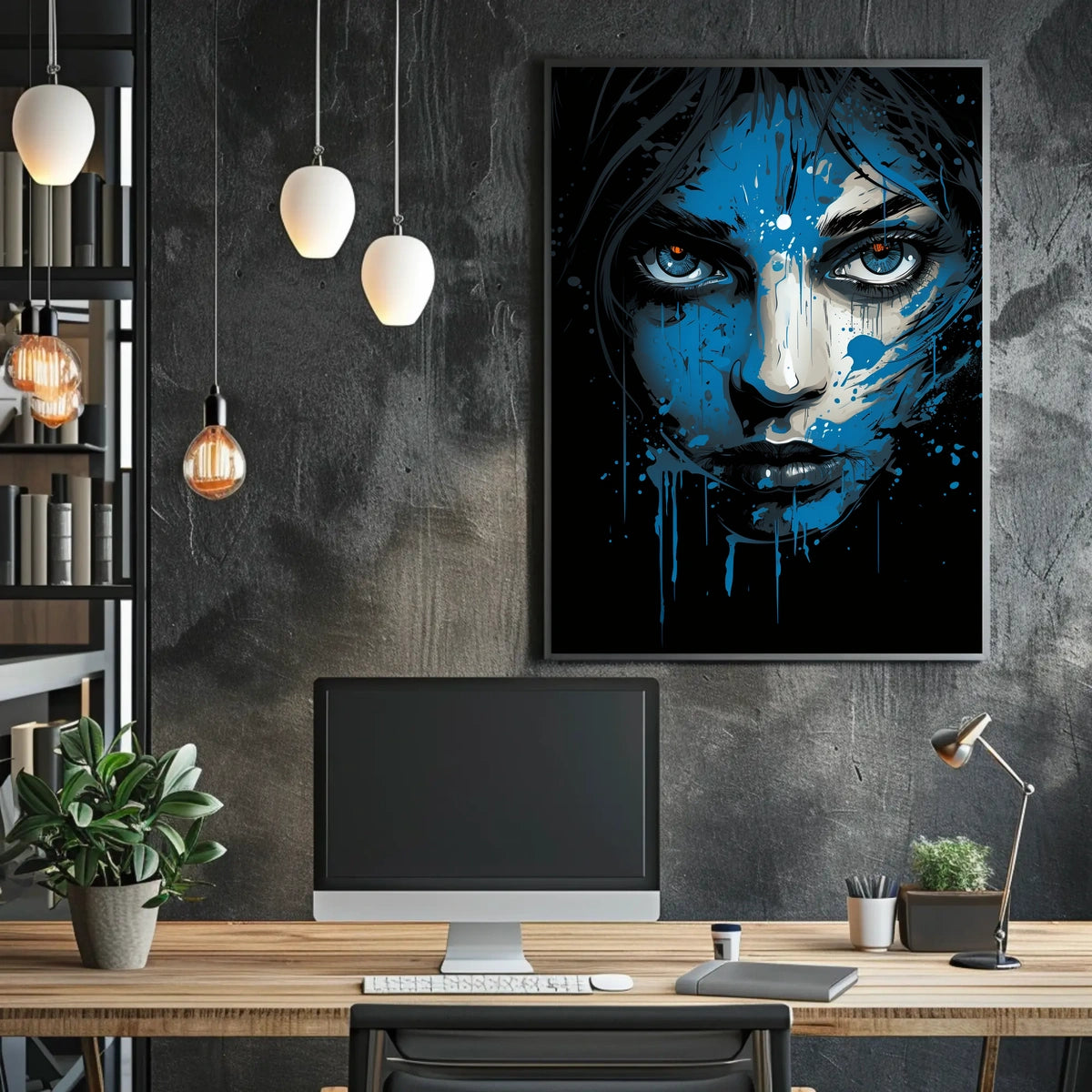 Intense Blue Gaze Abstract Portrait Art Poster