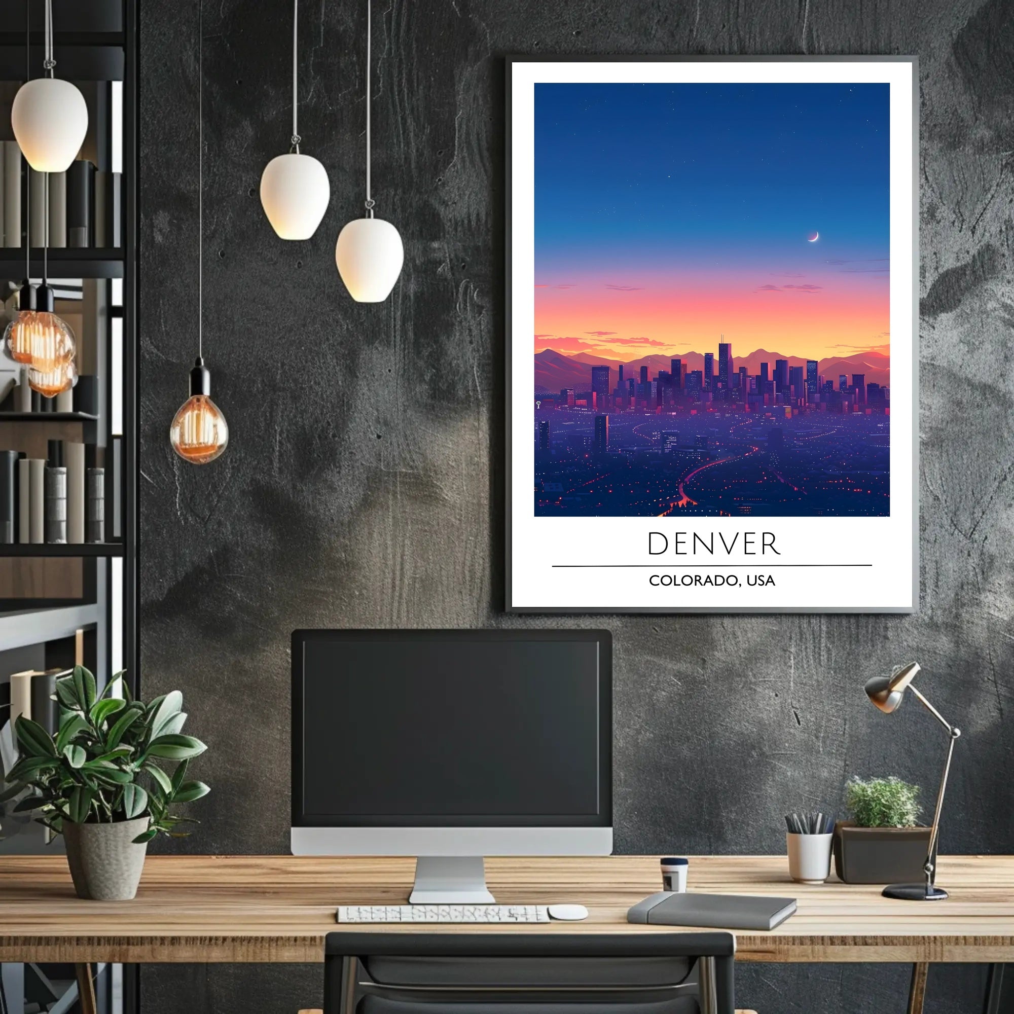 Denver Twilight Skyline Art Print - Urban or Cityscape Poster