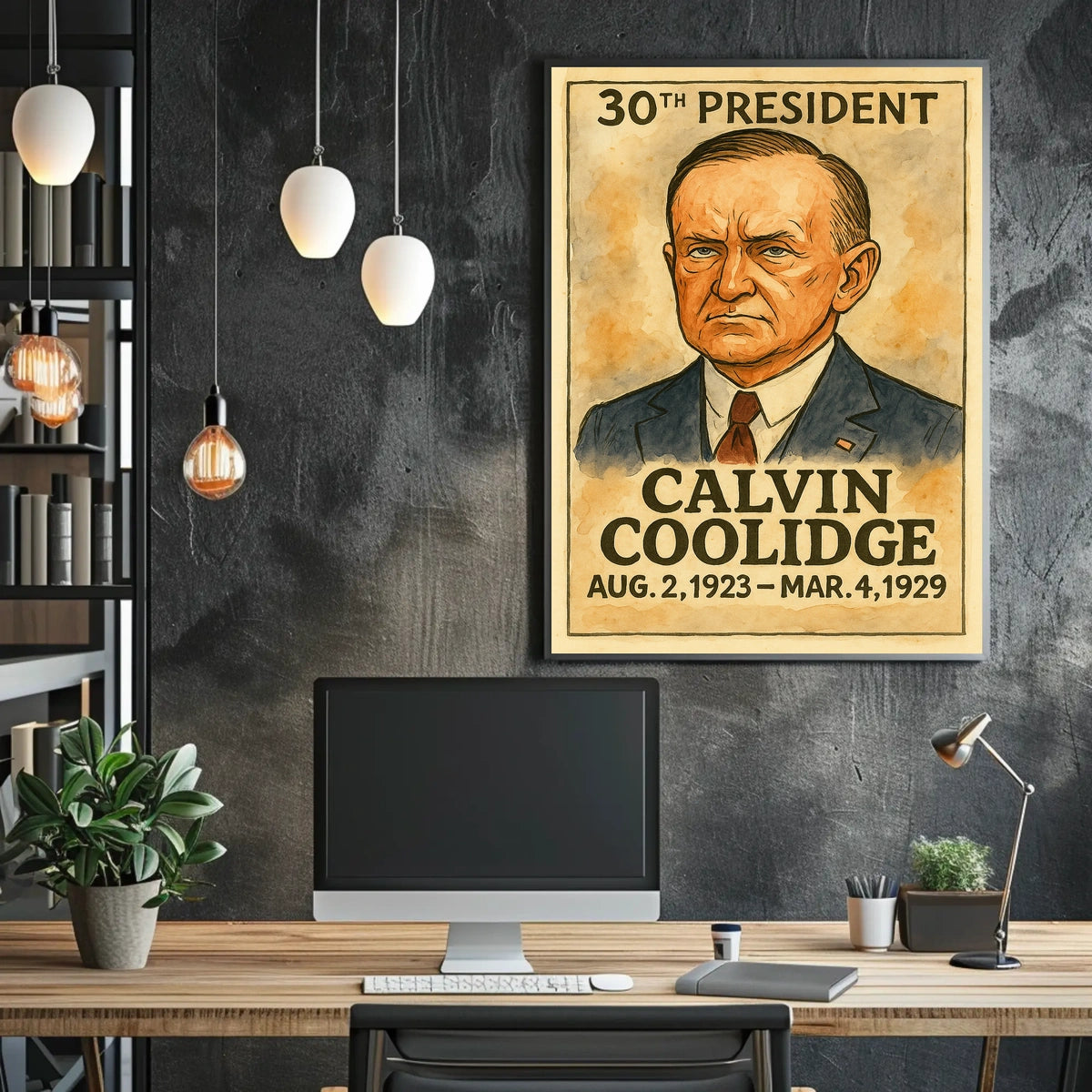 Calvin Coolidge 30th President of the United States Exaggerated Cartoon Sketch Poster