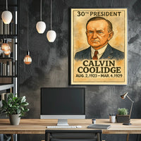 Calvin Coolidge 30th President of the United States Exaggerated Cartoon Sketch Poster