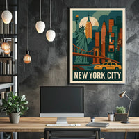 New York City Neon Skyline Cityscape Poster Retro Wall Art