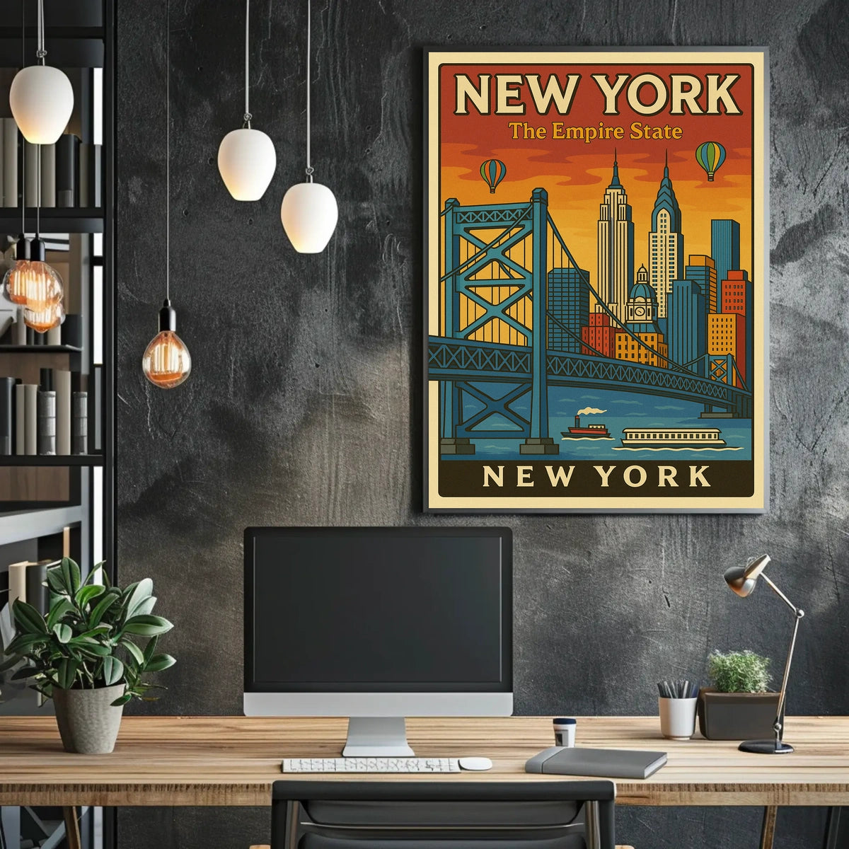 New York City Poster Retro Cityscape Travel Wall Art