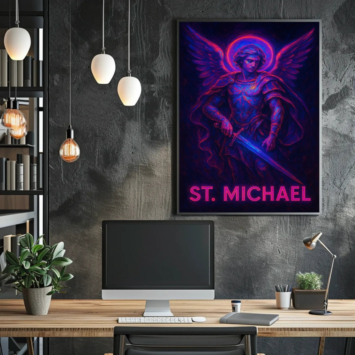 Neon Saint Michael Poster