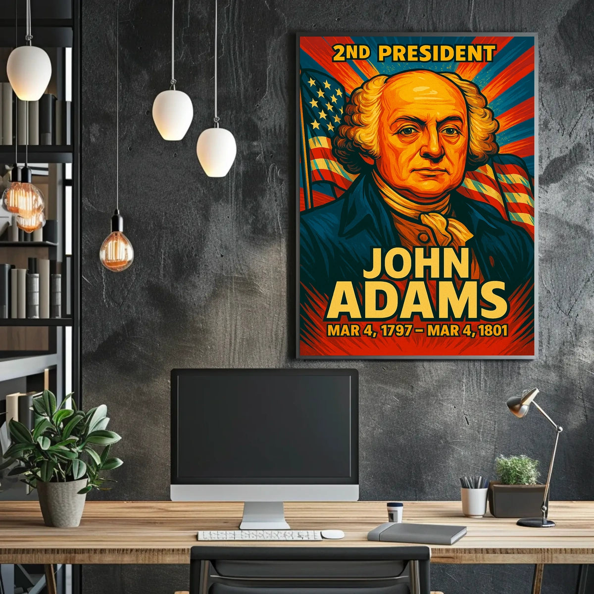 John Adams 2nd President of the United States Colorful Comic Book Style Poster